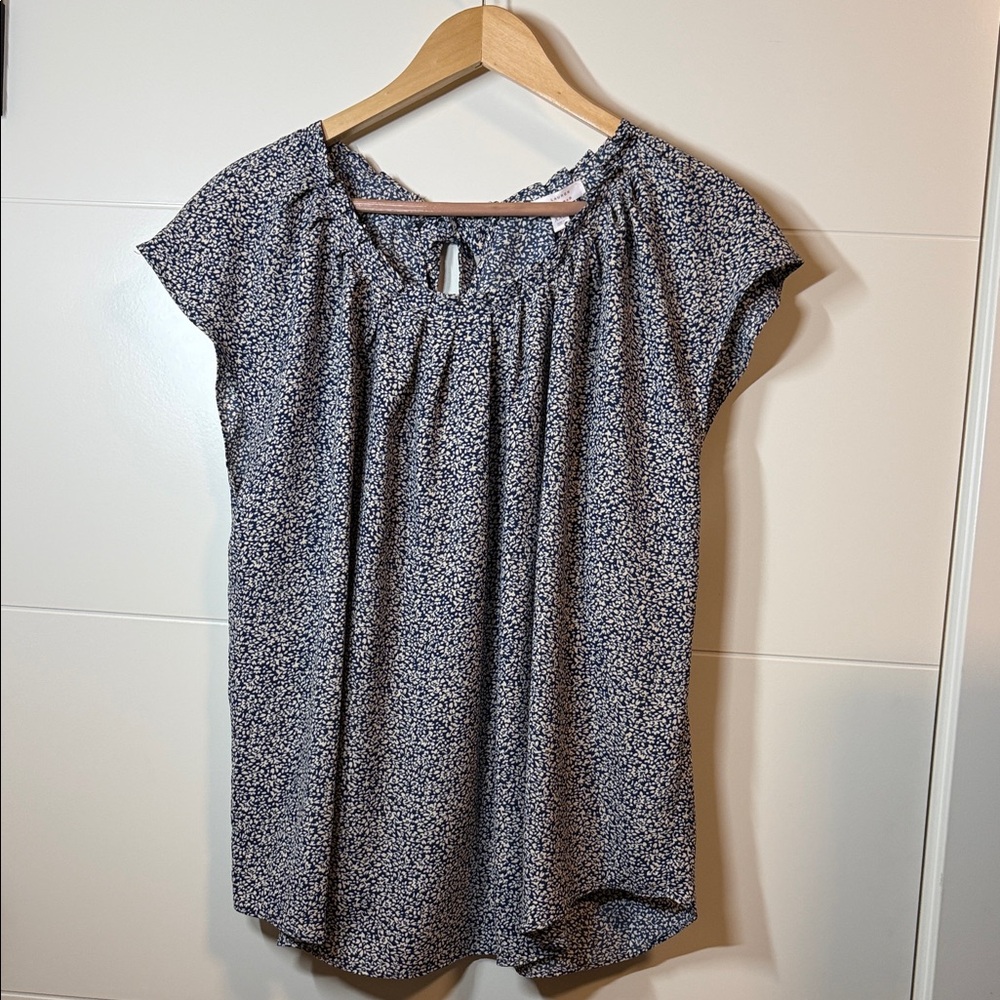 LC Lauren Conrad Navy and White Floral Blouse